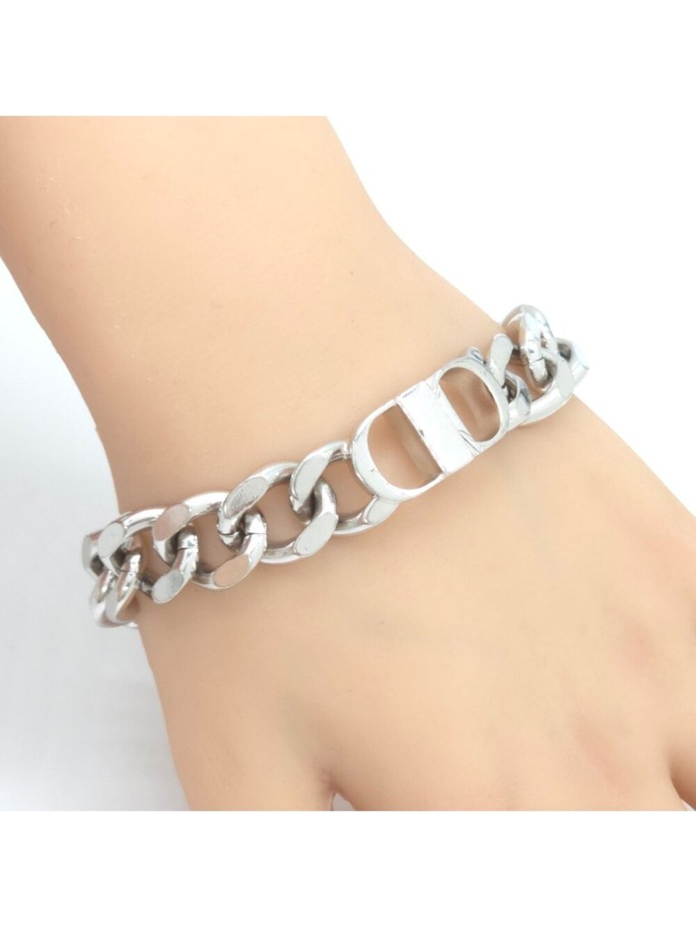 Dior CD Icon Chain Link Bracelet M 19.2 Silver Tone Brass Bag